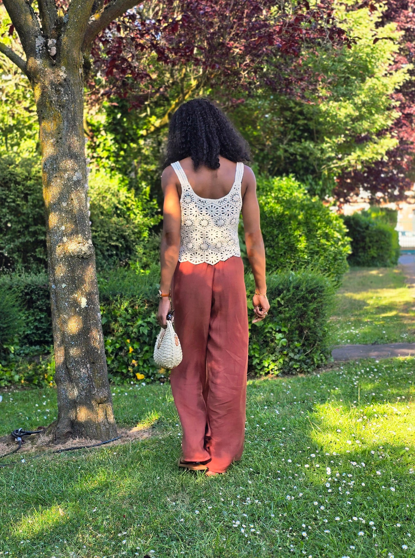 pantalon fluide coton femme, pantalon terracotta été, vert pantalon bohème léger, Esma Shop pantalon, pantalon large taille cordon