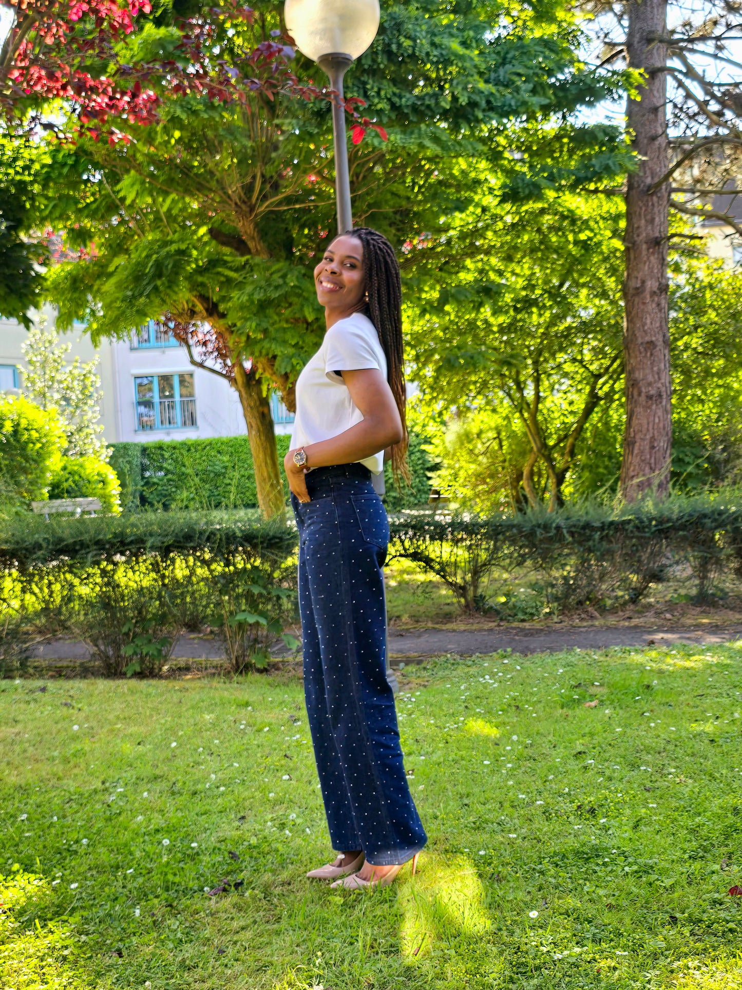 Jean taille haute à strass