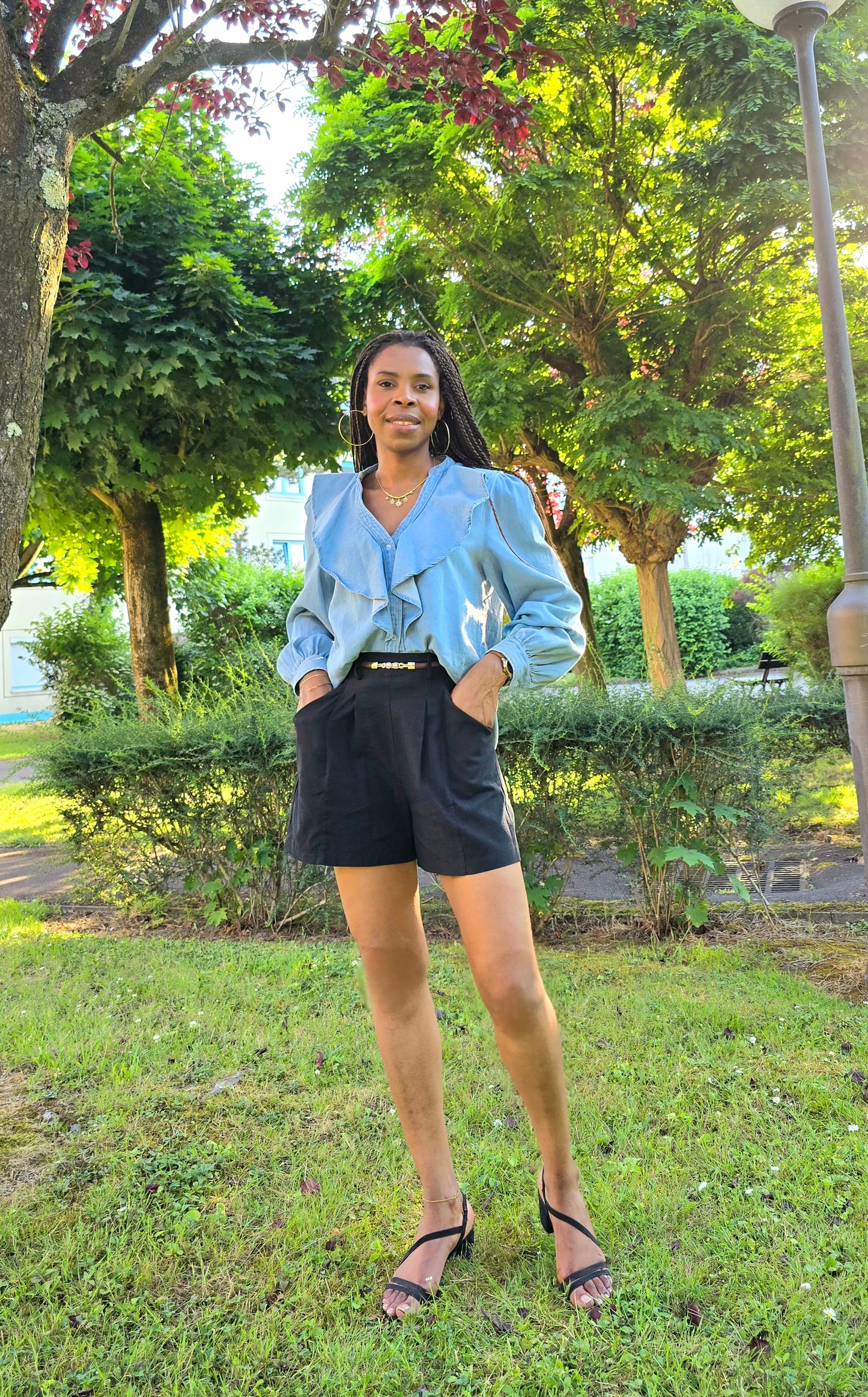 Blouse à volants en Denim