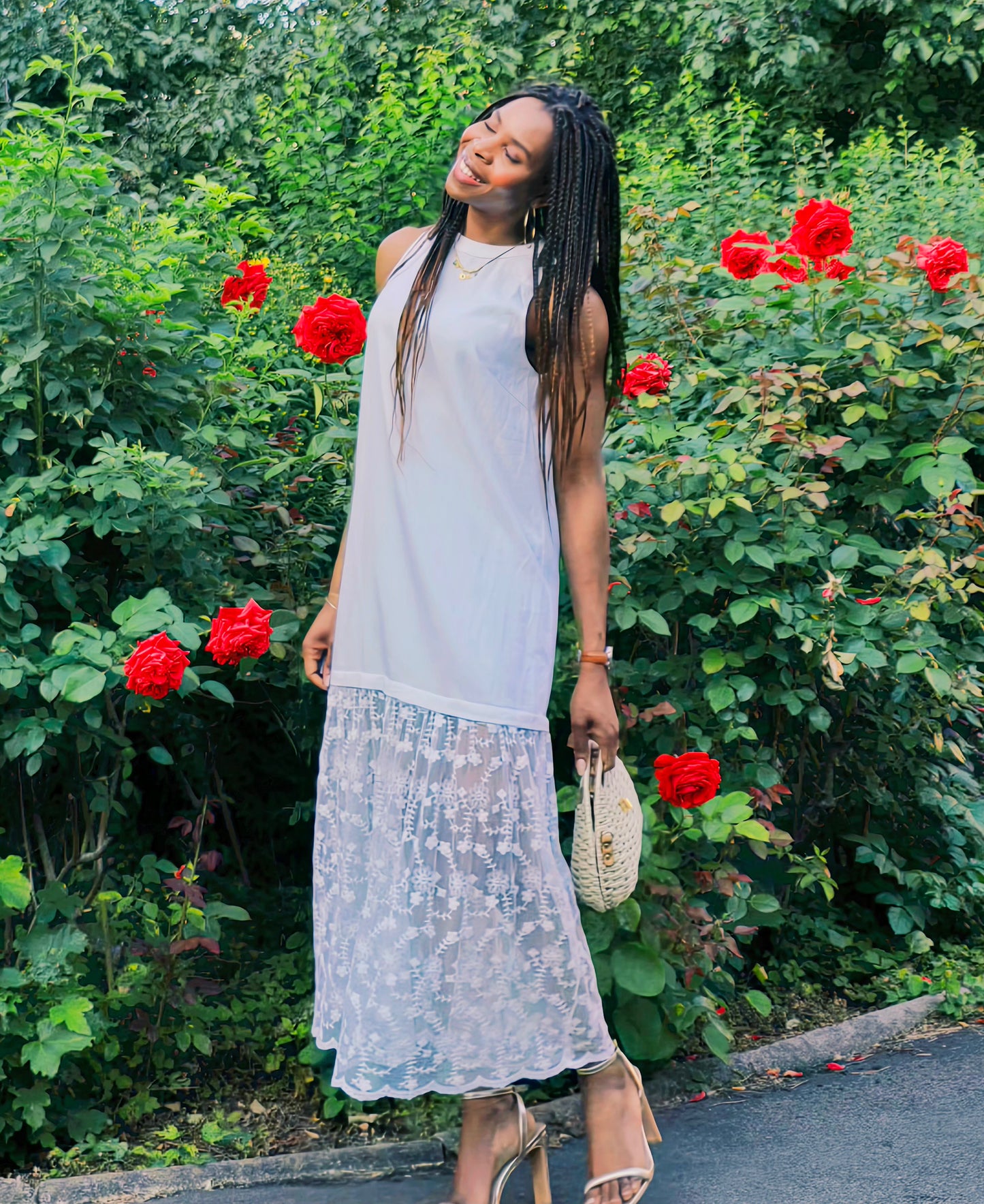 Longue robe bi- matière en coton