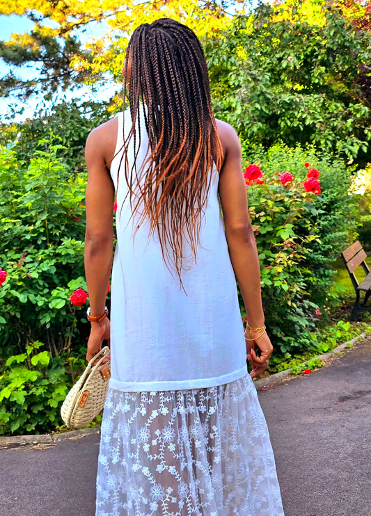 Longue robe bi- matière en coton