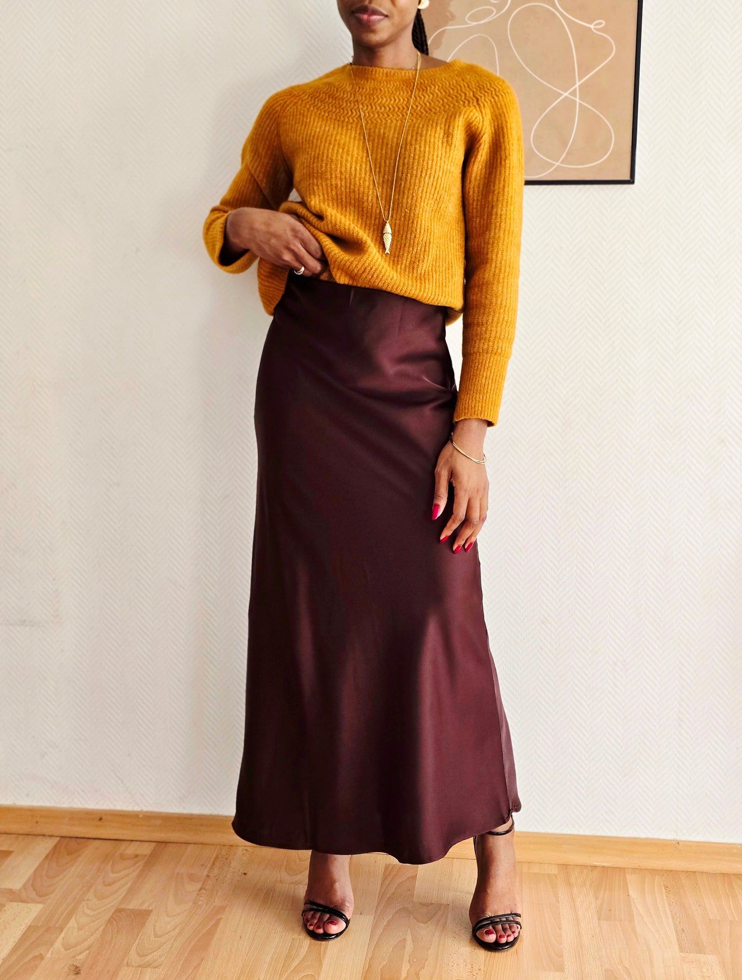 Jupe longue fluide en satin