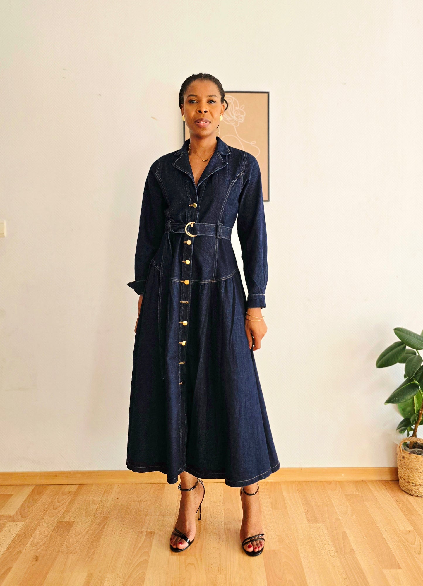 Robe longue en denim brut
