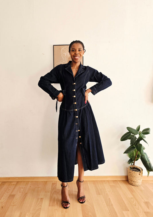 Robe longue en denim brut