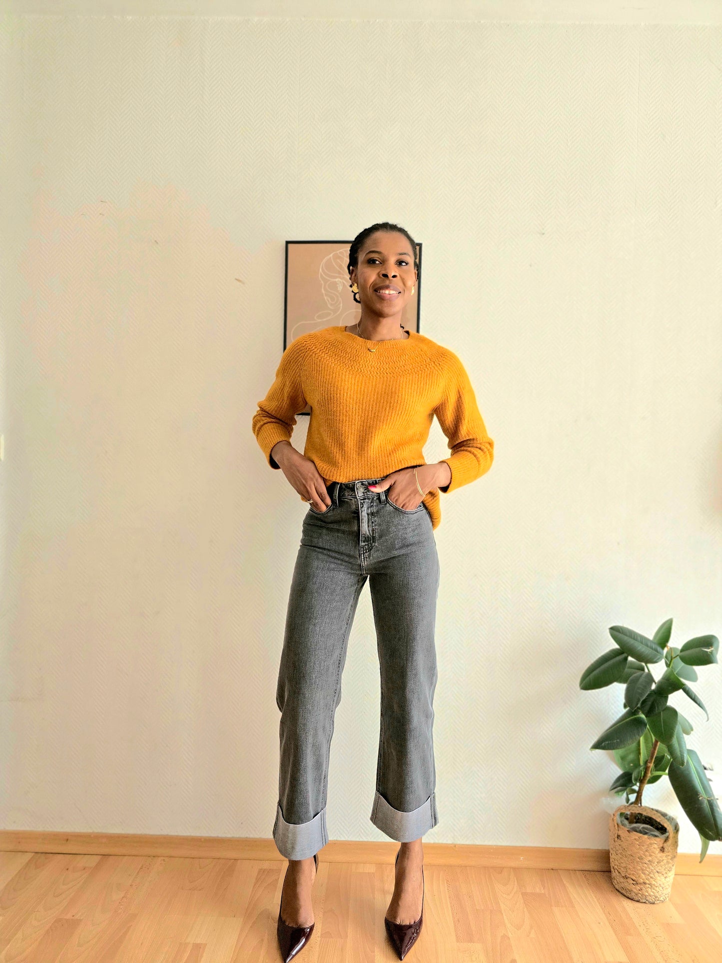 Jean taille haute à revers