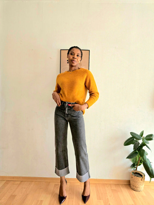 Jean taille haute à revers