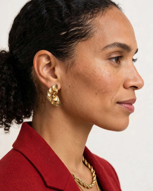 Boucles d’oreilles dorées effet plissé en acier inoxydable