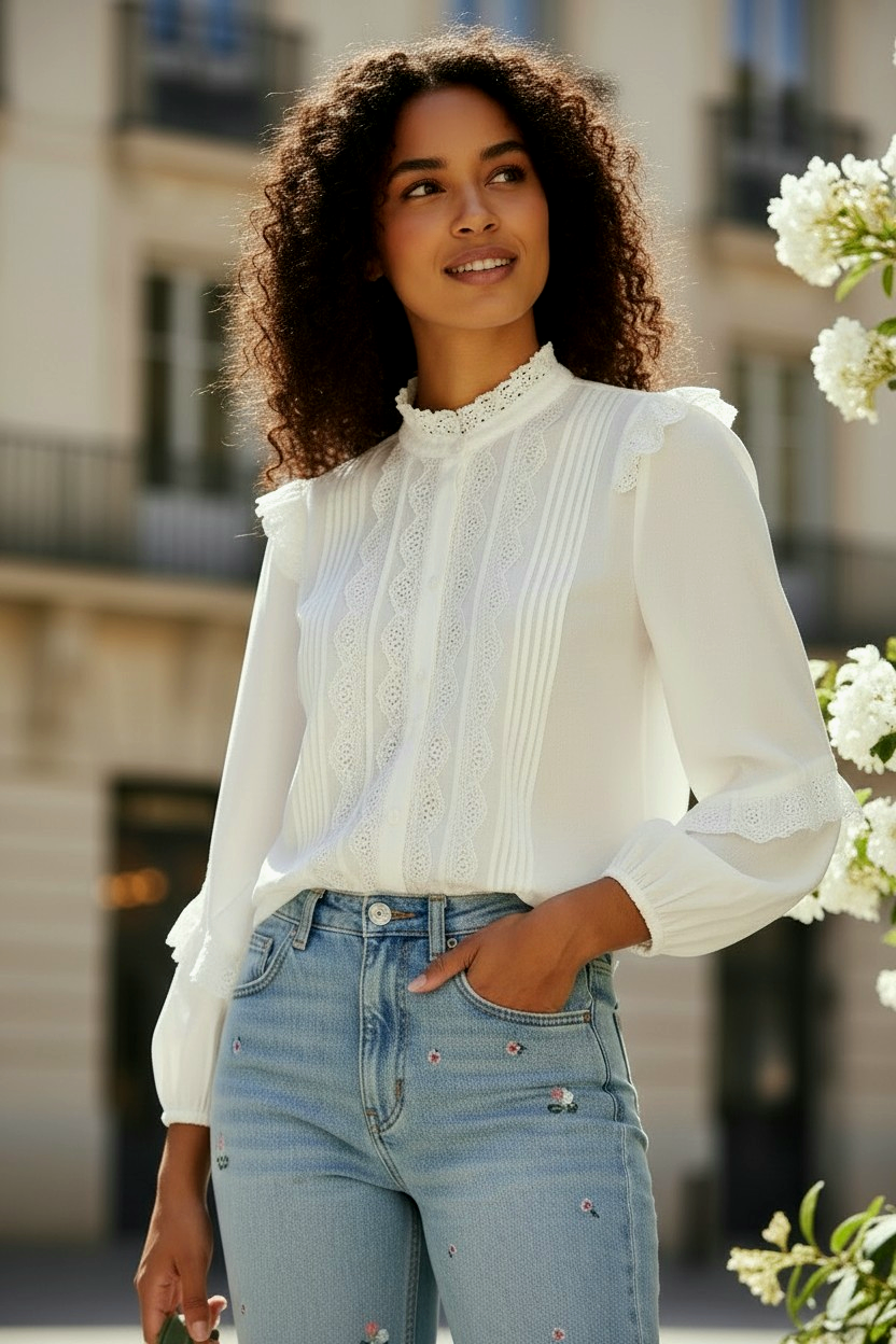 Jean brodé petites fleurs