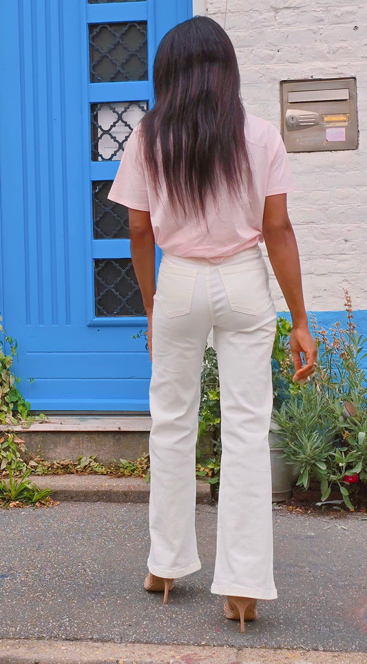 Pantalon blanc femme full leg – Taille haute élégante et fluide