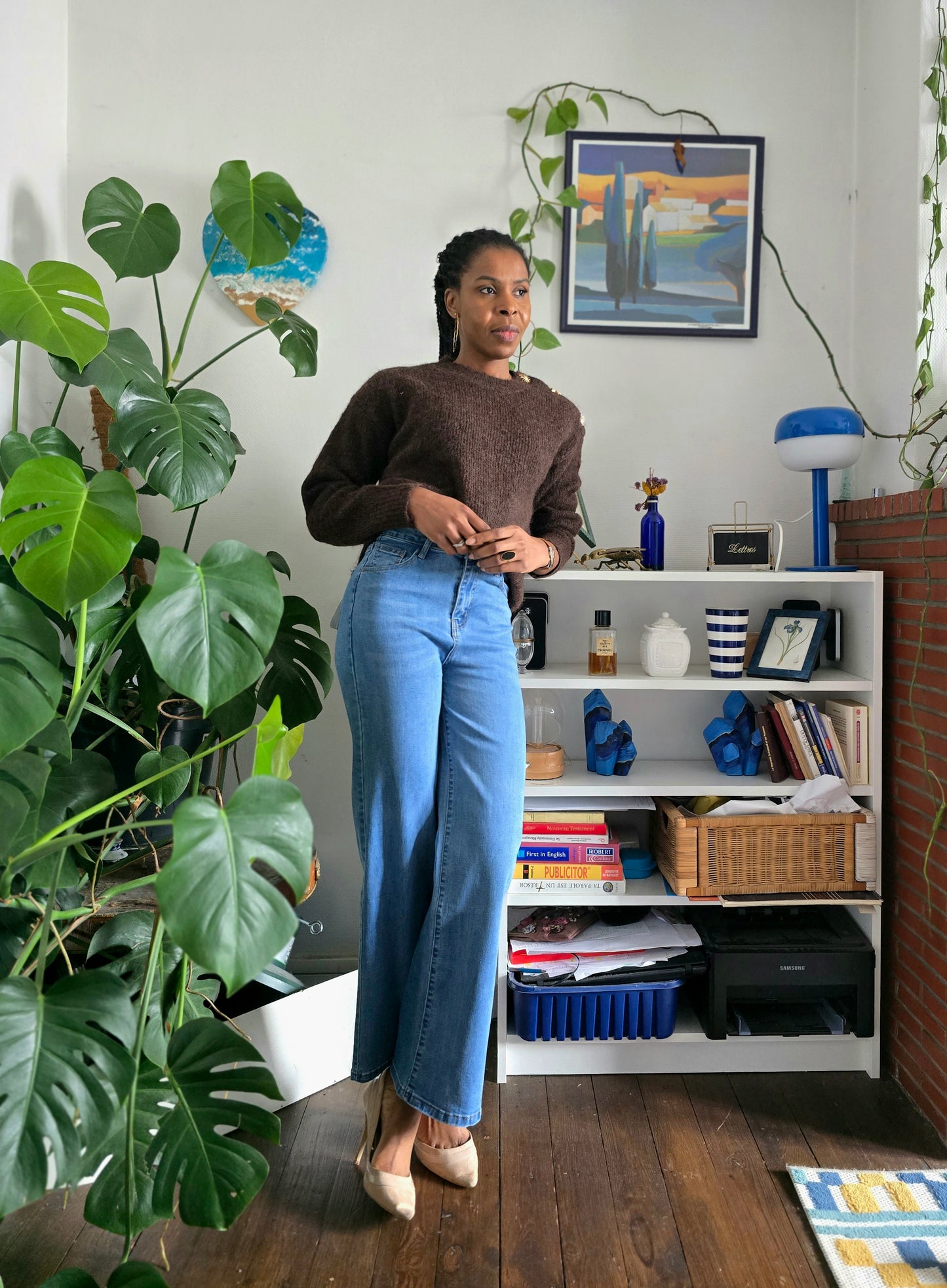 Pull col rond chocolat en laine marron profond