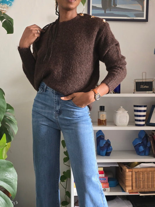 Pull col rond chocolat avec détails marins esma shop