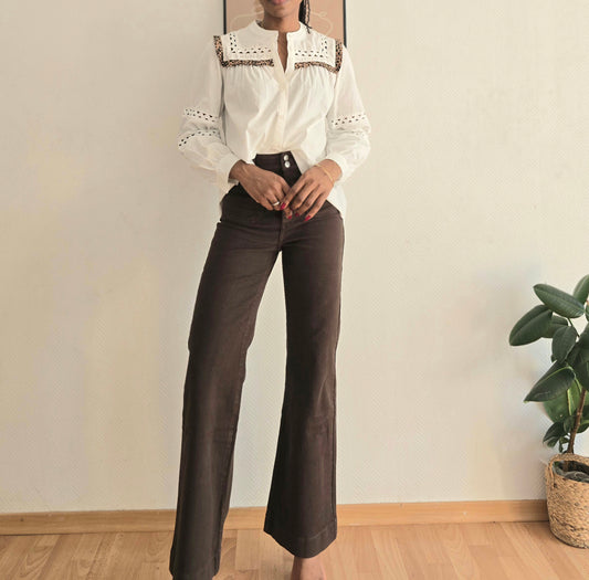 jean flare femme marron taille haute tendance