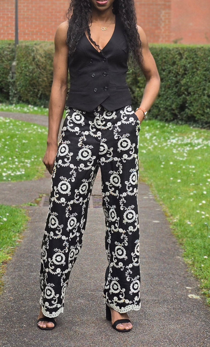 Pantalon brodé fluide Laure