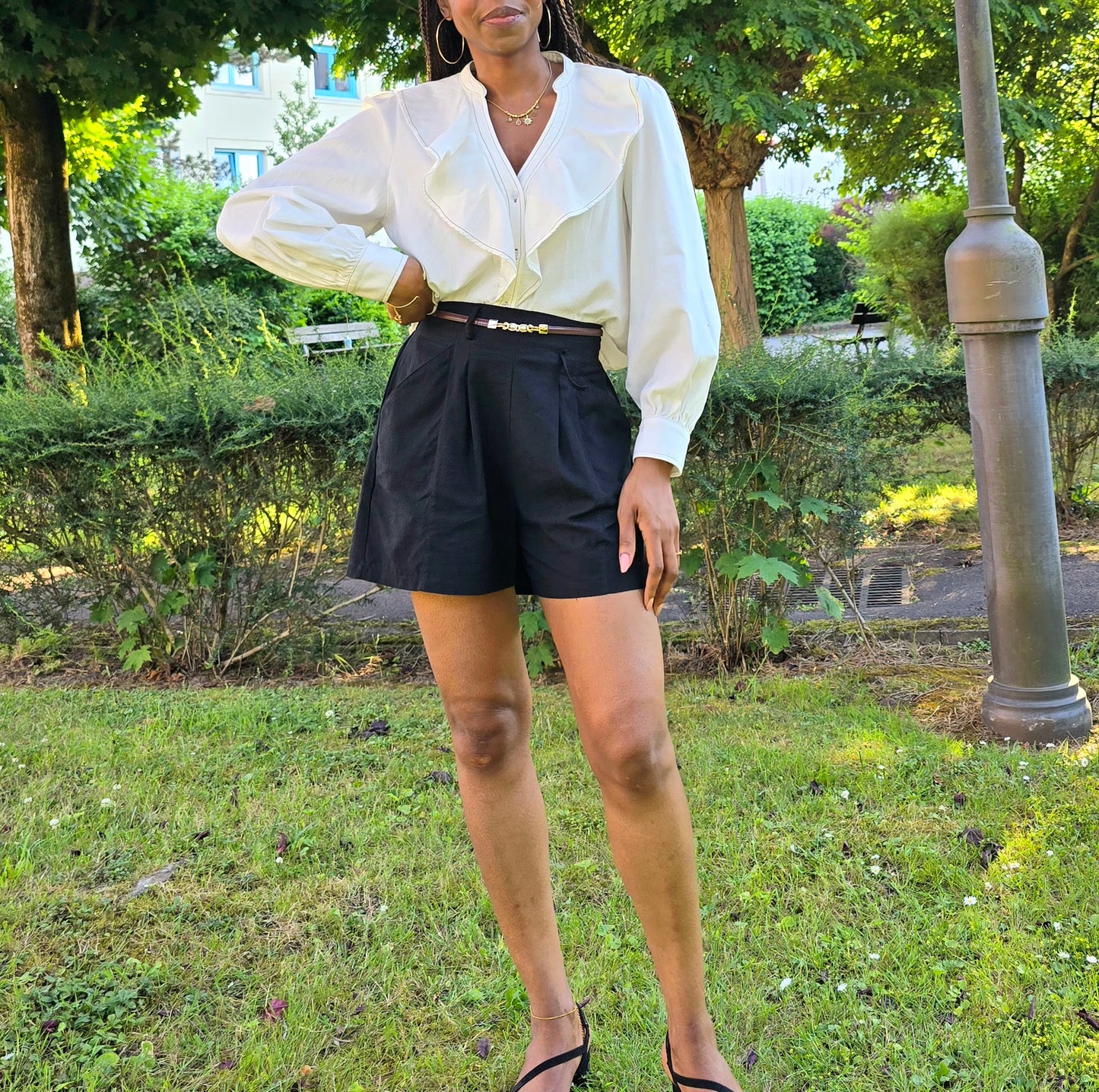 Blouse à volants en Denim