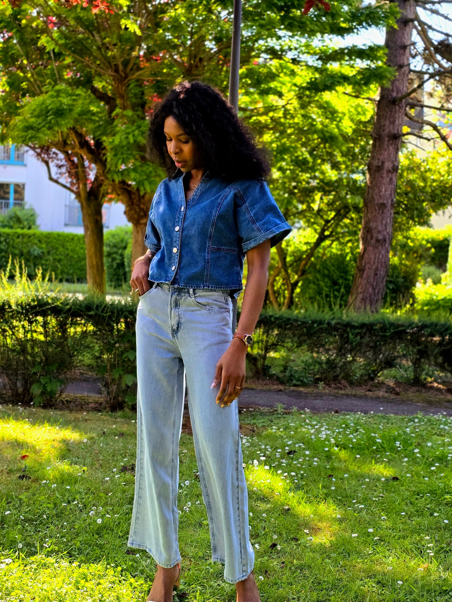 Veste cropped denim