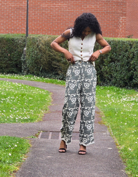 Pantalon brodé fluide Laure