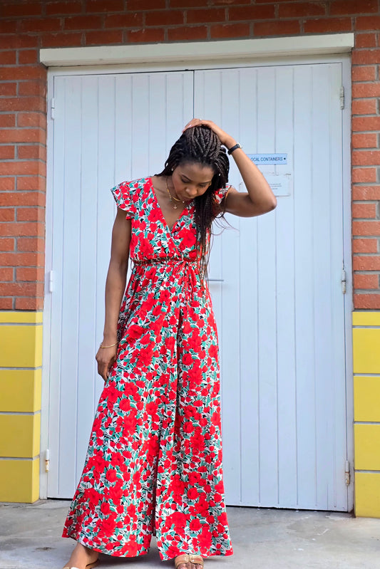 Longue robe imprimée Flora Rouge