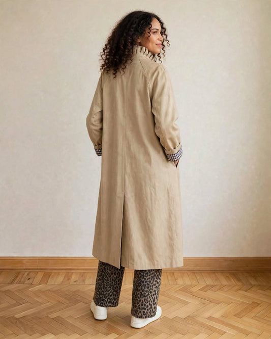 trench beige long femme dos coupe fluide longue esma shop