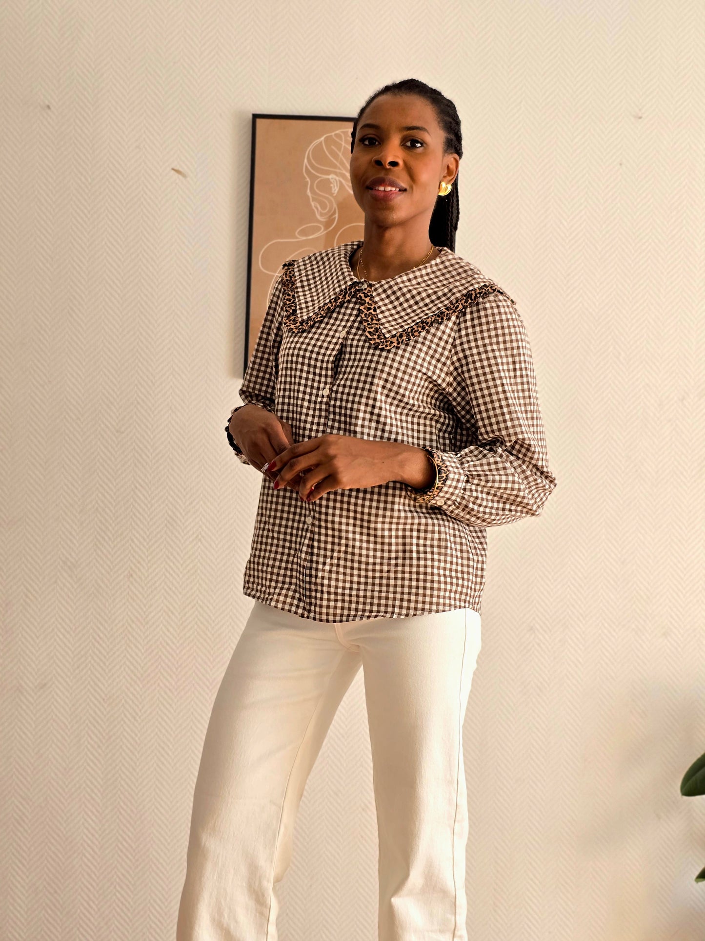 Blouse à carreaux vichy marron