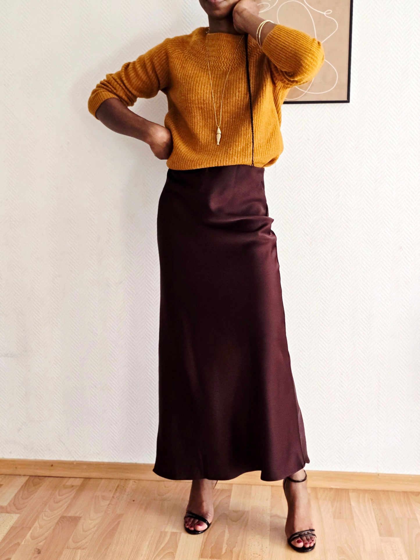 Jupe longue fluide en satin