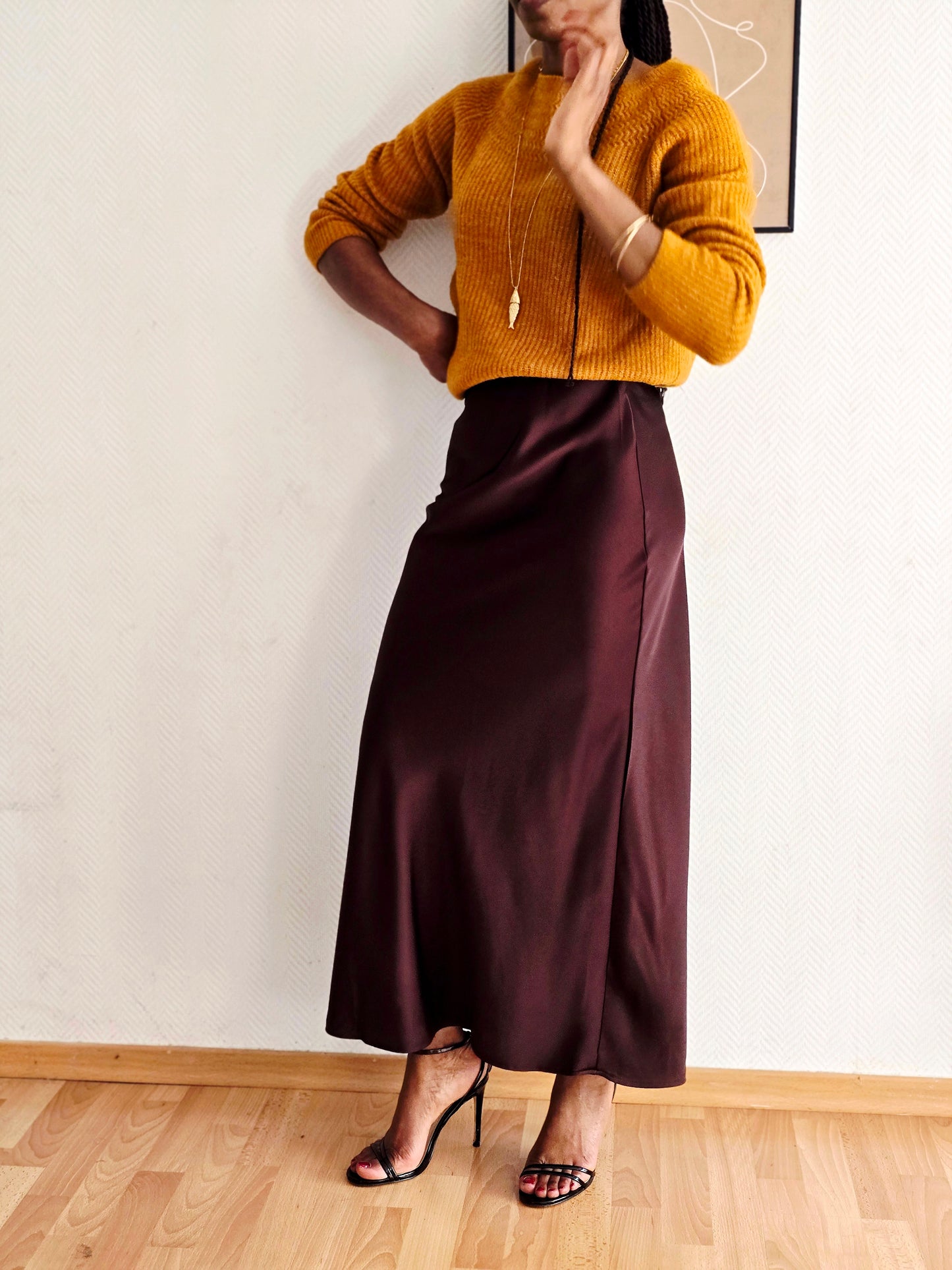 Jupe longue fluide en satin