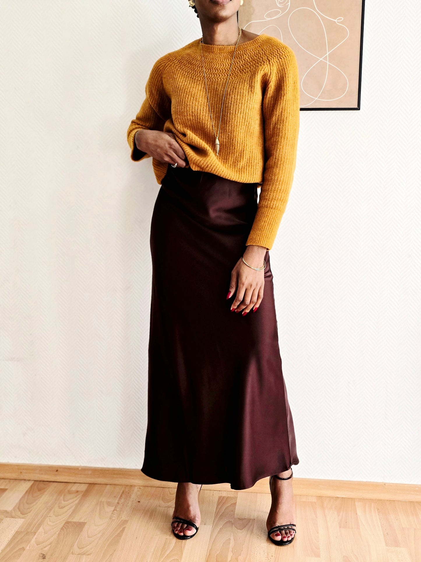 Jupe longue fluide en satin