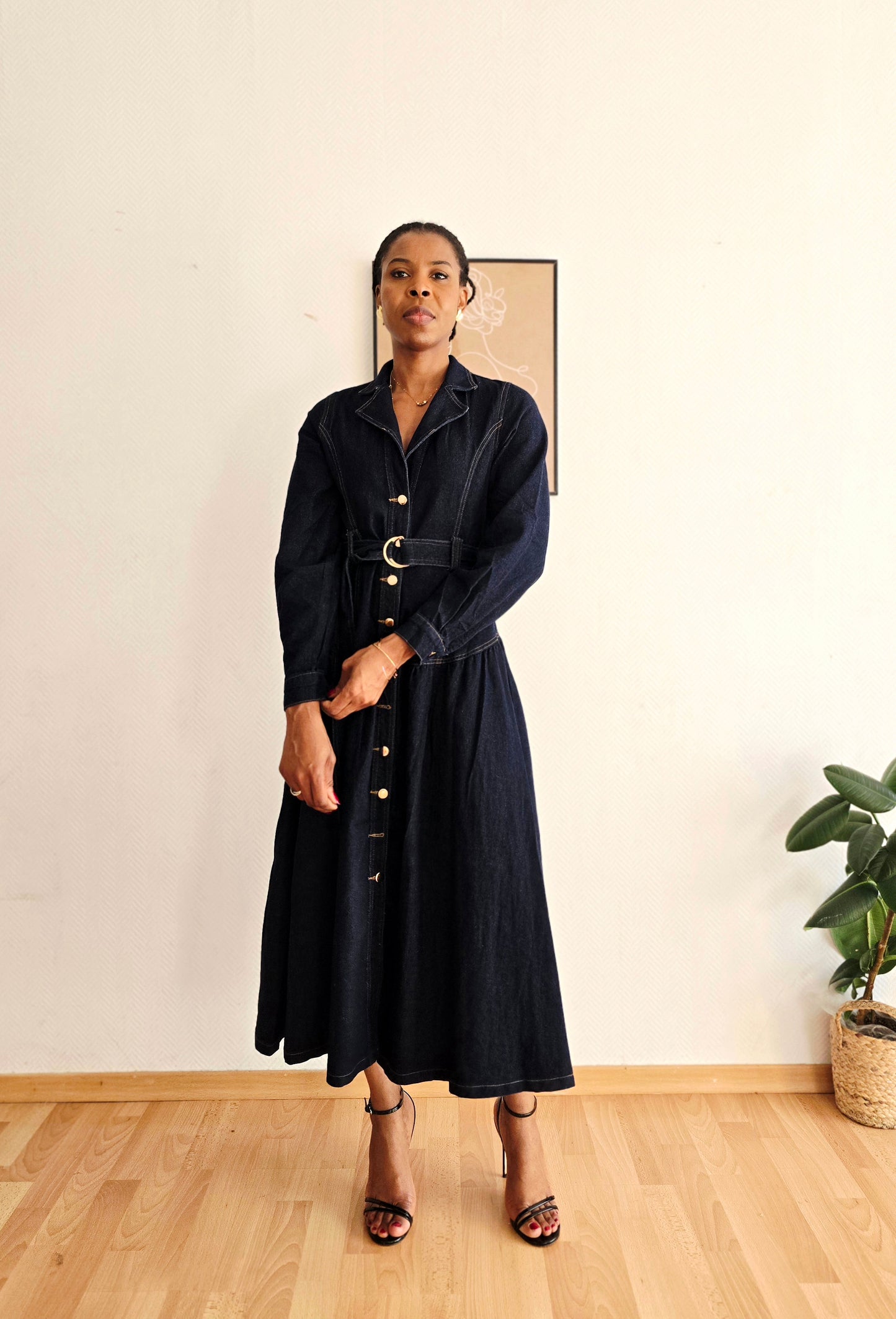 Robe longue en denim brut