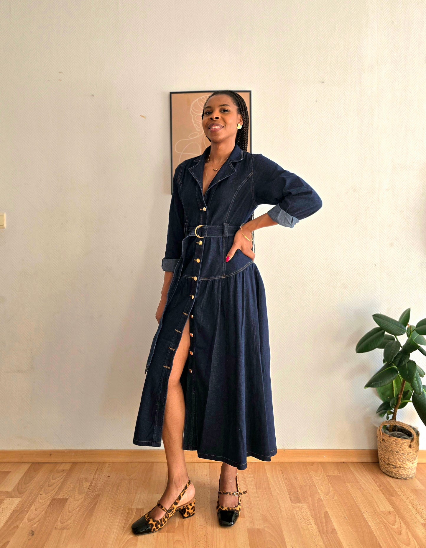 Robe longue en denim brut