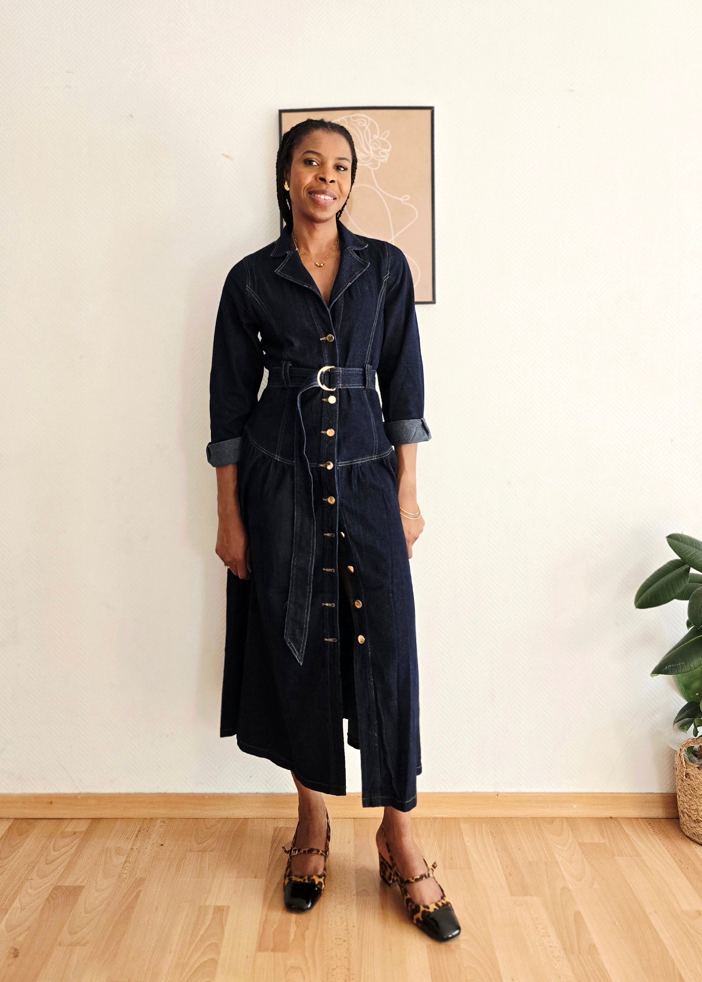 Robe longue en denim brut
