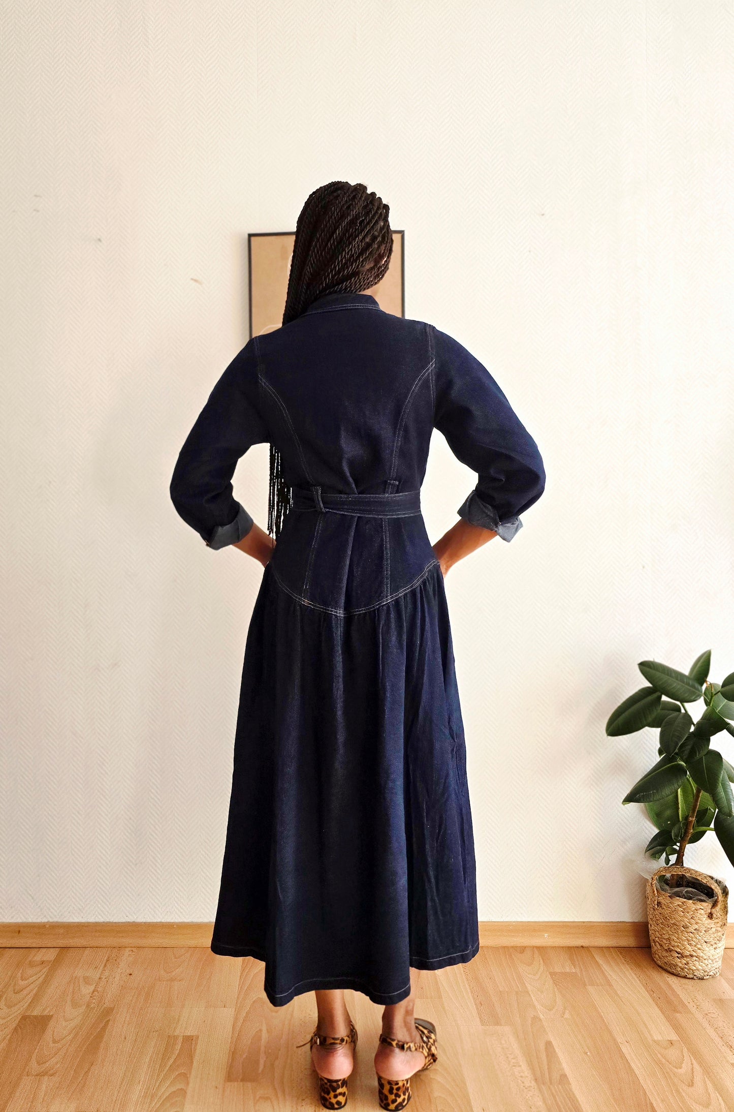 Robe longue en denim brut