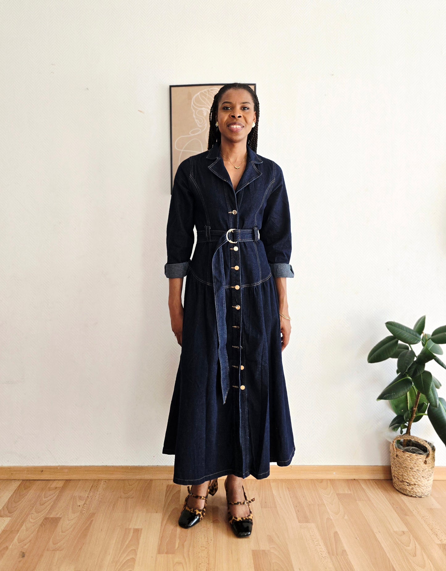 Robe longue en denim brut