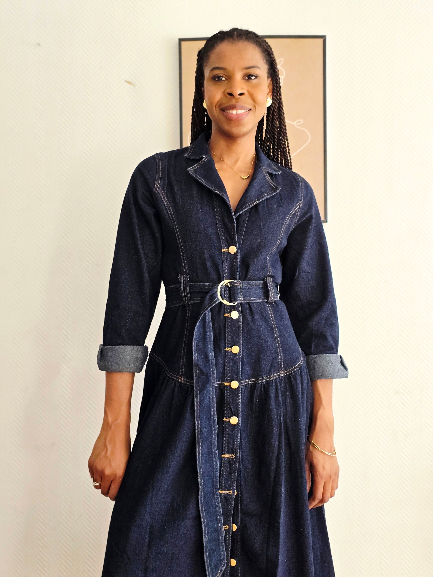 Robe longue en denim brut