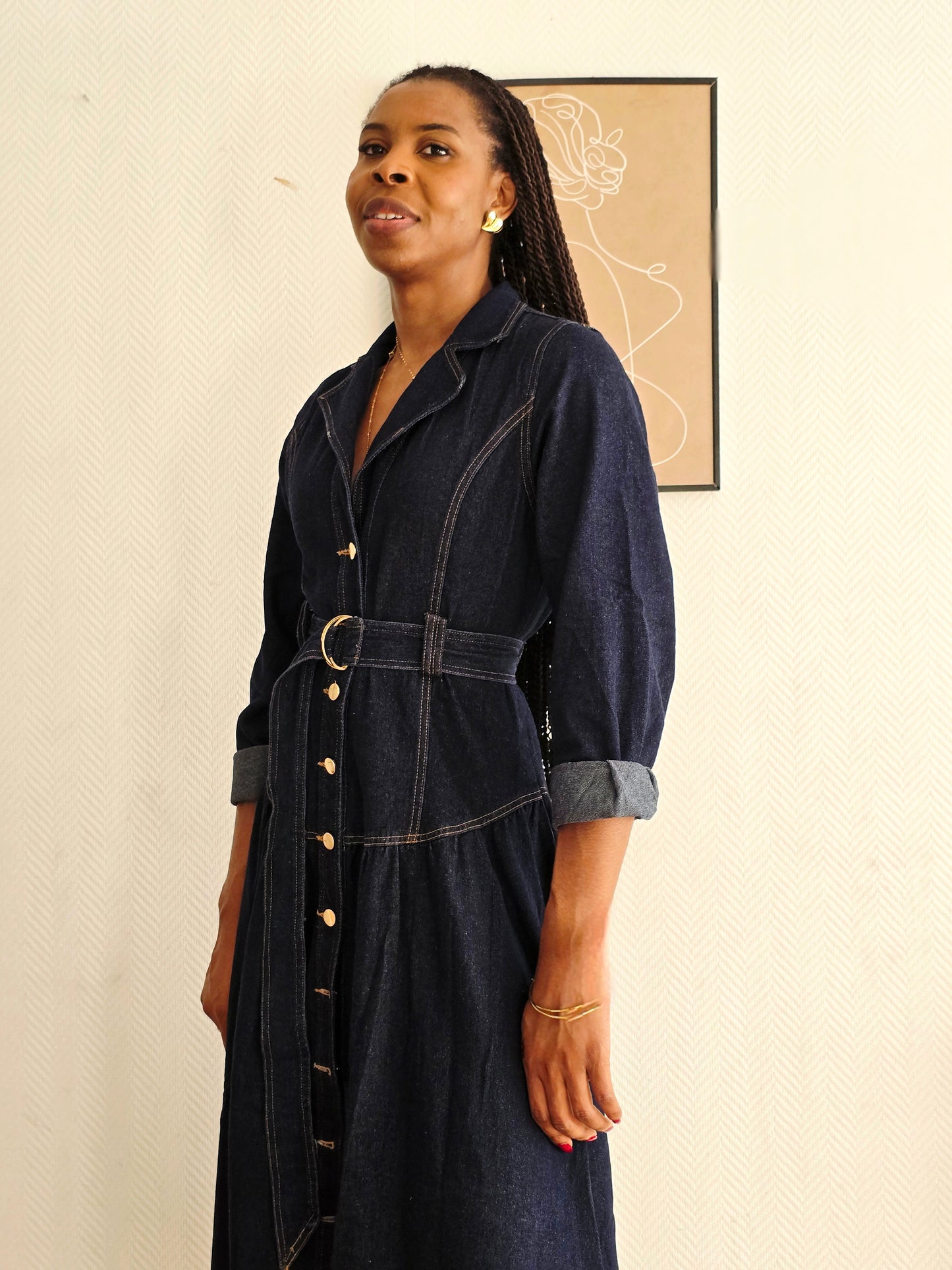 Robe longue en denim brut