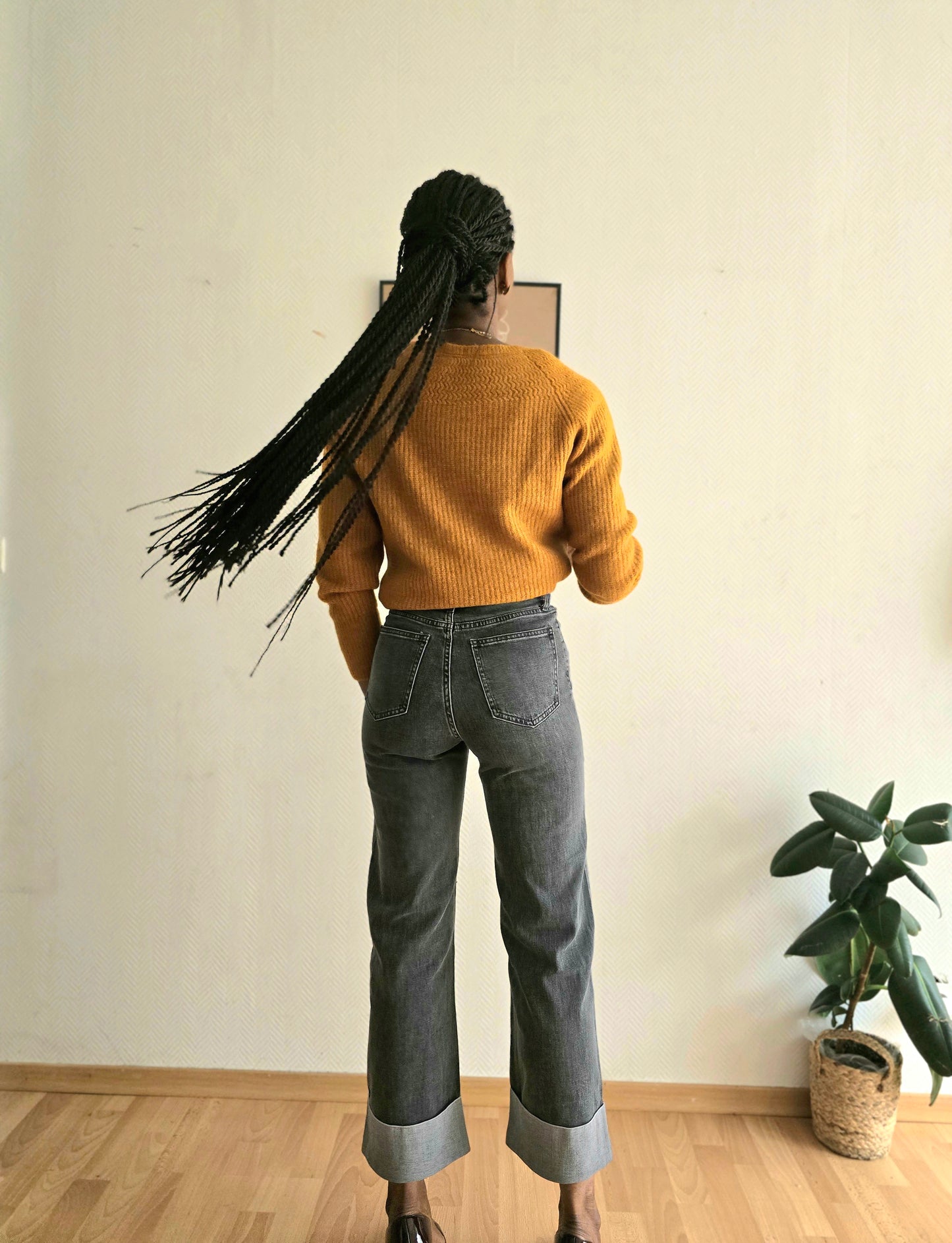 Jean taille haute à revers