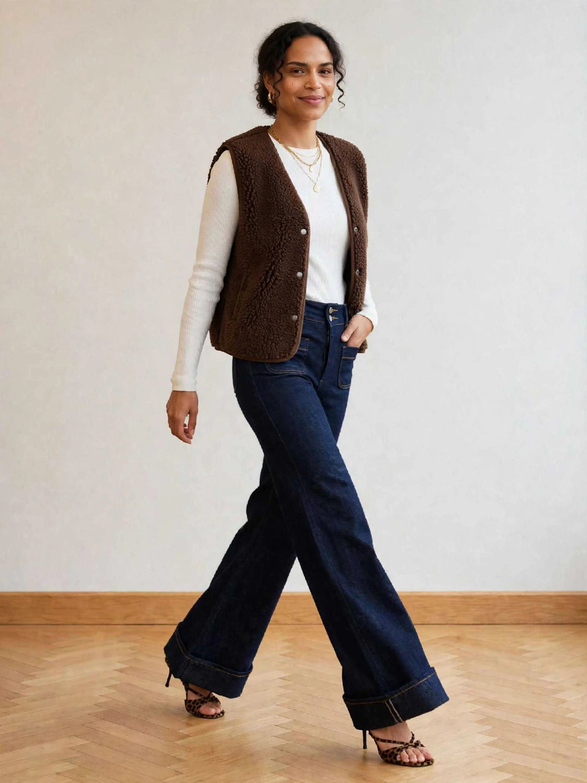Esma shop  bouton pression et biais finition gilet teddy marron 6. gilet sherpa marron chocolat femme tenue
