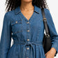 detail boutons robe midi jean femme manches longues