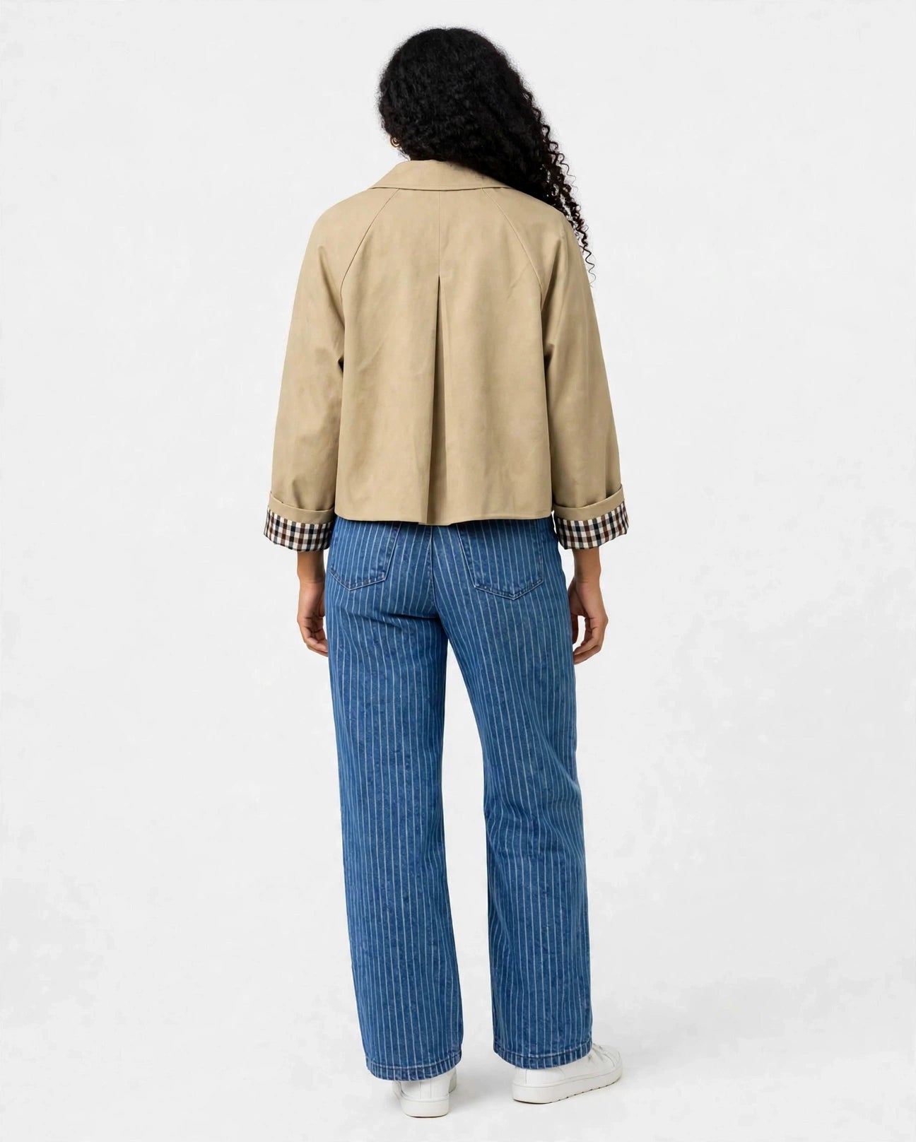 Jean taille haute rayures fines bleu et blanc – Coupe wide
