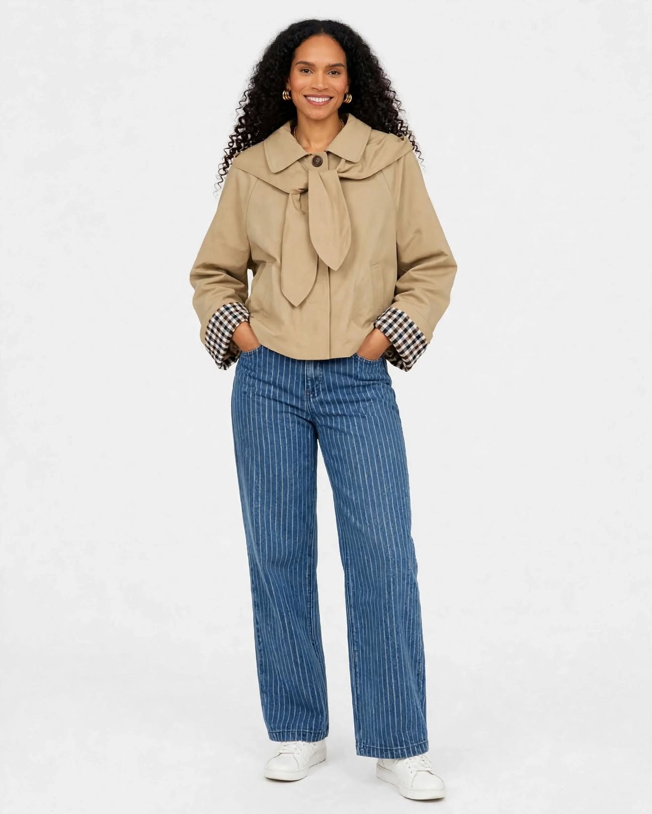 Jean taille haute rayures fines bleu et blanc – Coupe wide