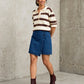 Pull polo Gaby à rayures écru et marron chocolat