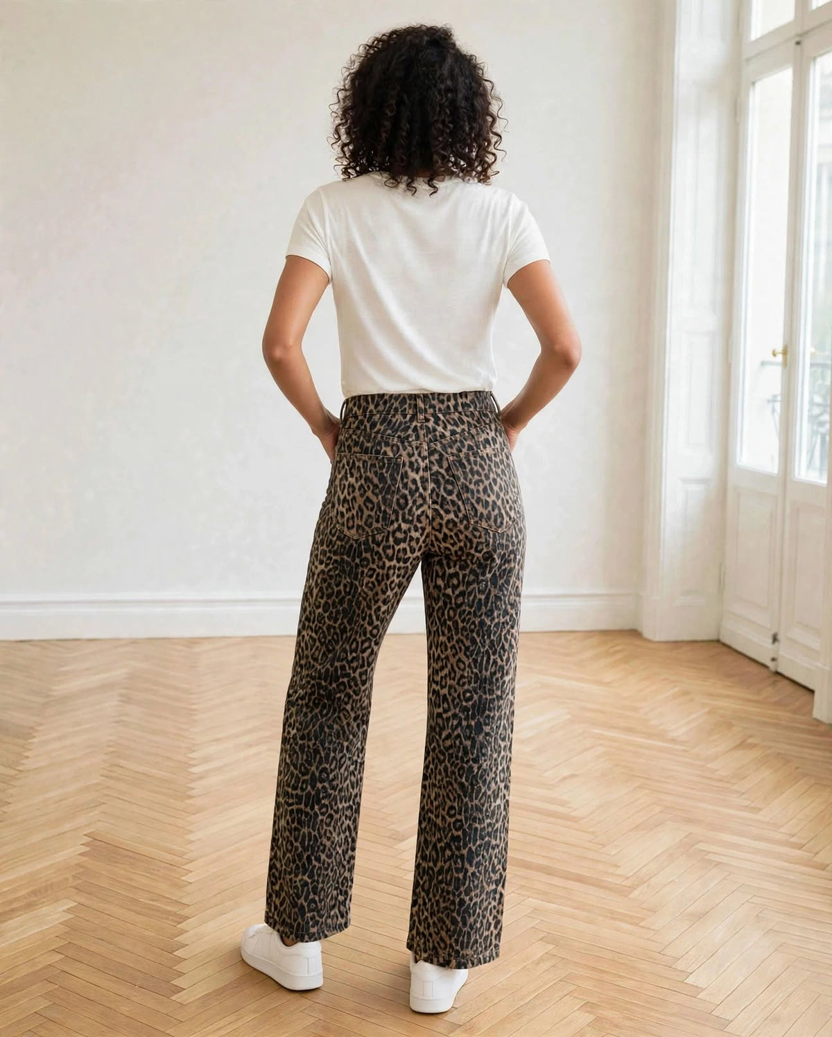Jean imprimé léopard Barbara - Taille Haute