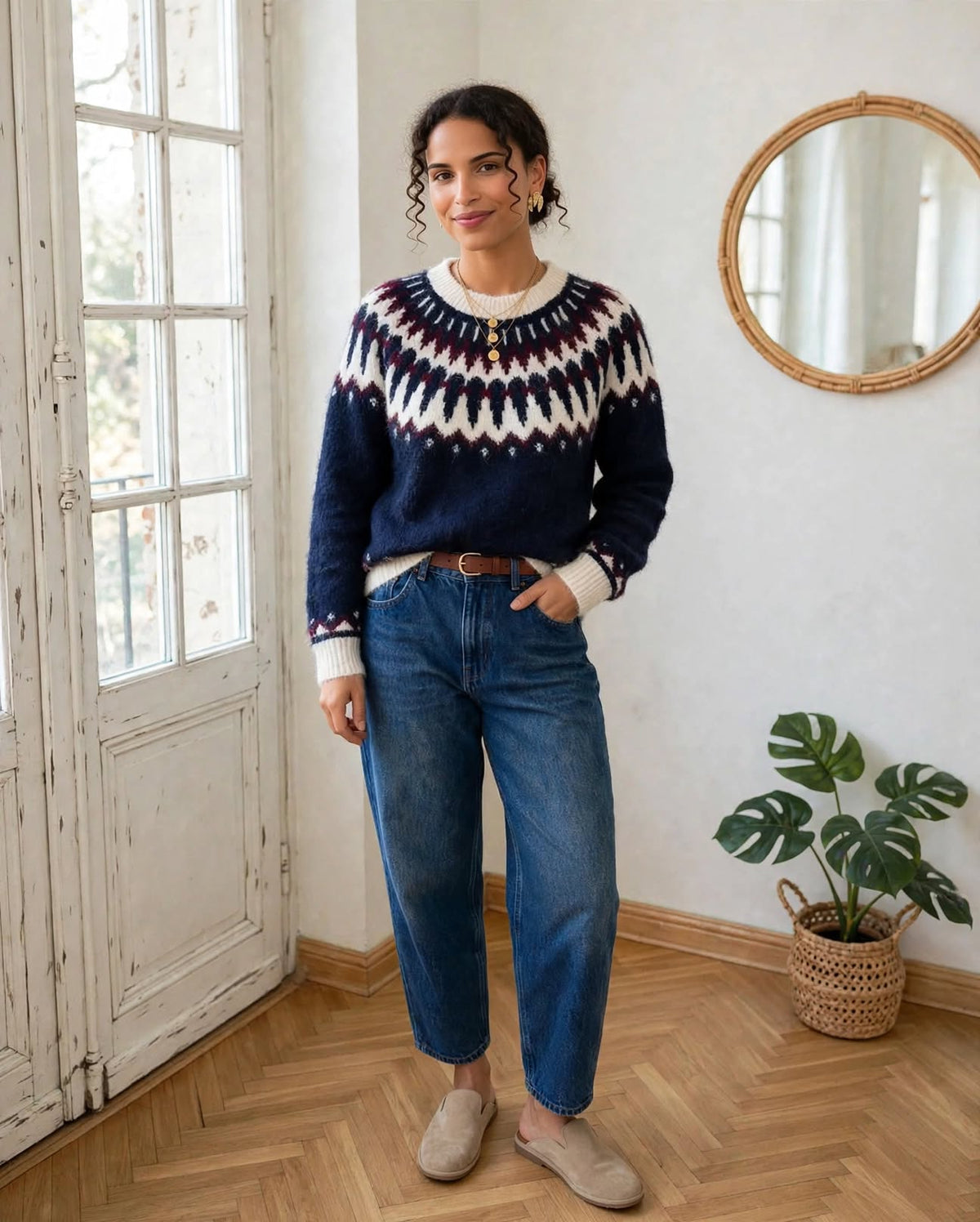 Pull Enora bleu marine à motif jacquard nordique