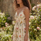 Détail du tissu coton fleuri sur robe longue femme style bohème chic