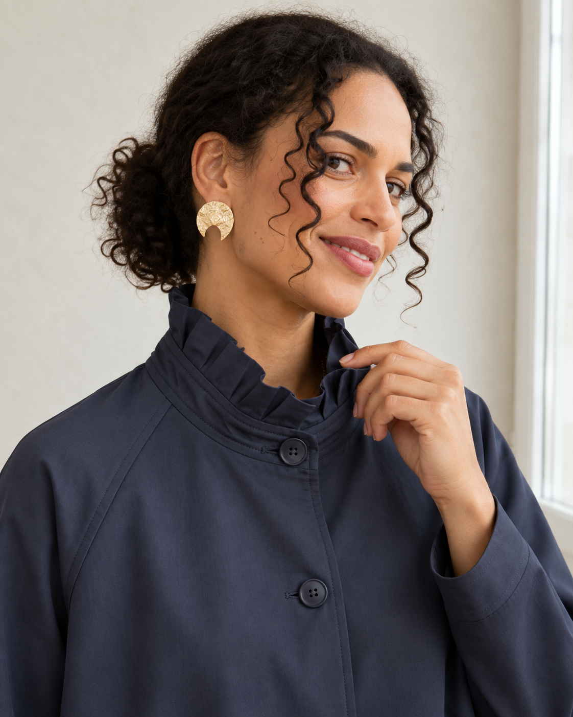 Trench bleu marine details col