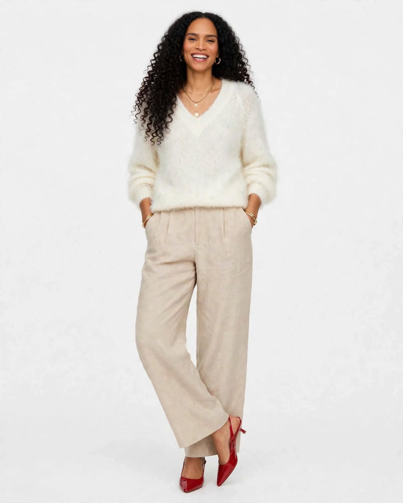 - Dos : pull mohair blanc col rond dos coupe boxy femme
