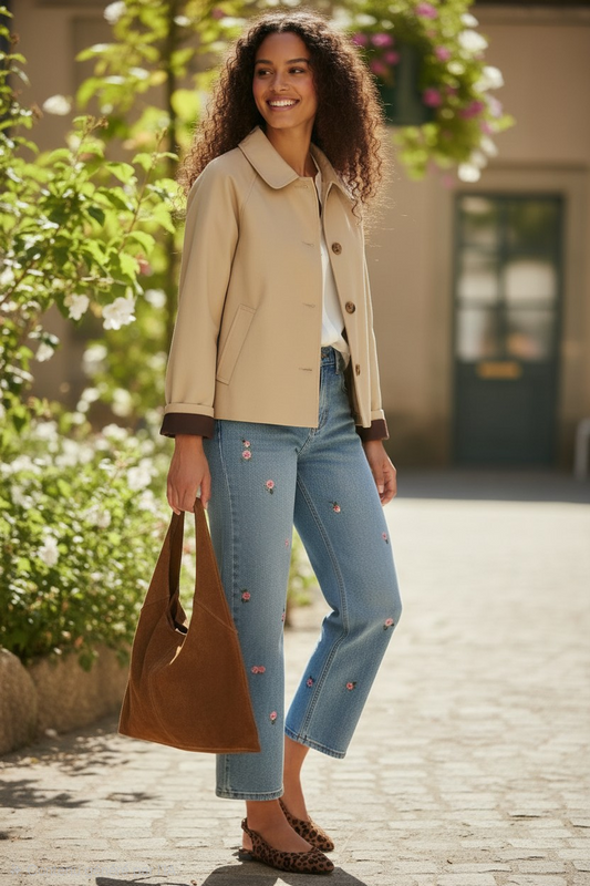 Trench court à revers marron