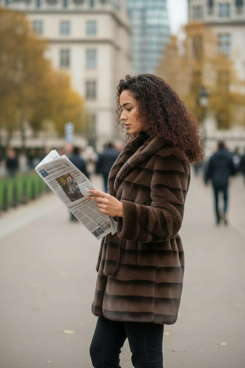 Manteau court femme en fausse fourrure effet lapin, avec capuche et ceinture. Chic, chaud et ultra-tendance.