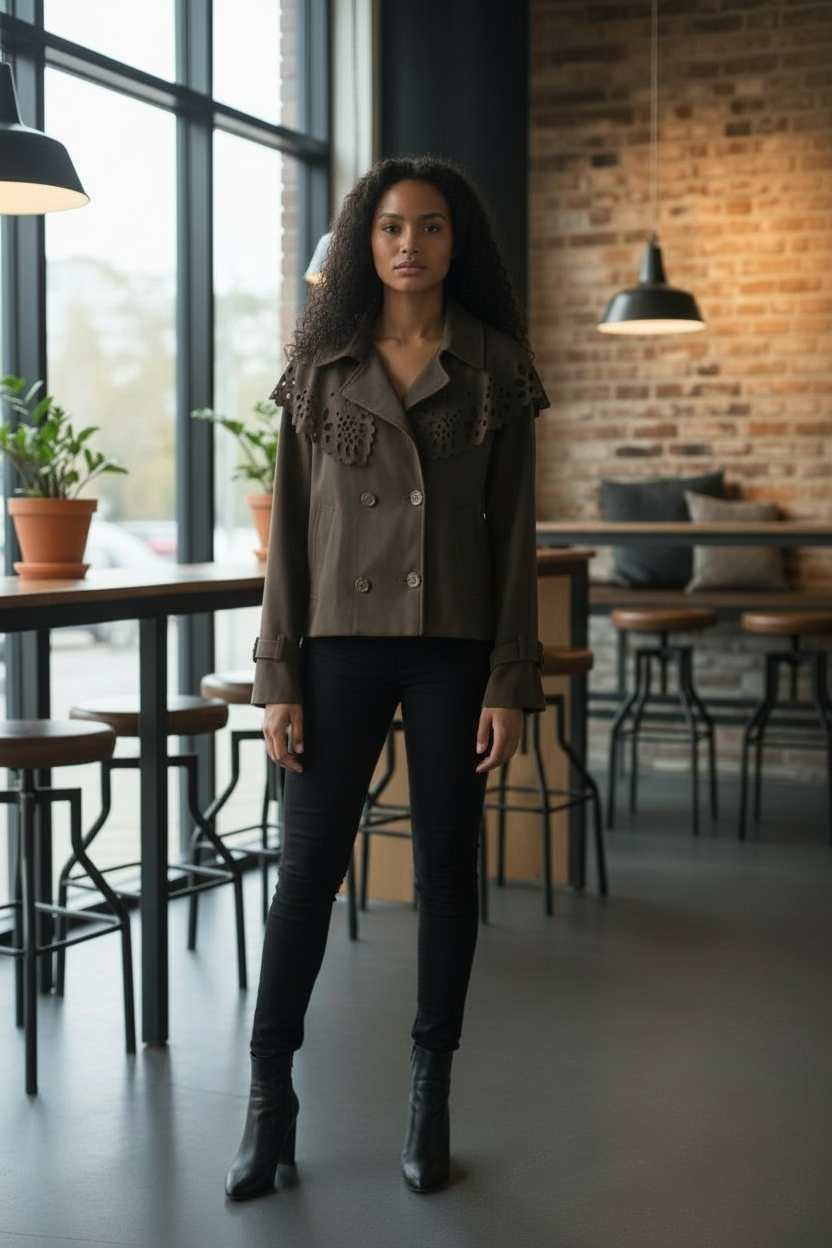 Trench court chocolat col vareuse