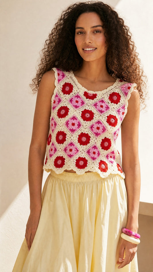Top en crochet floral