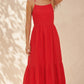 Robe Longue Rouge à Bretelles et Détails Perles
