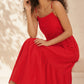 Robe Longue Rouge à Bretelles et Détails Perles